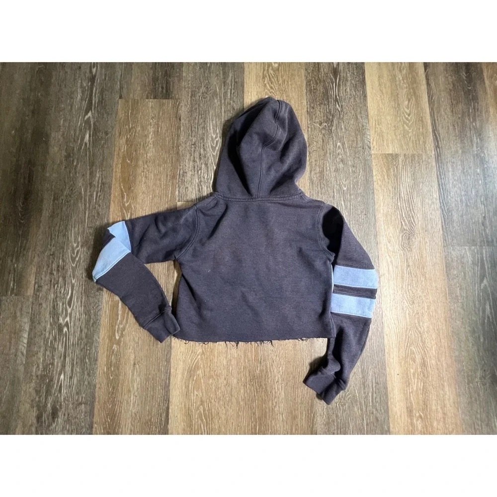 Urban Couture Groove Hoodie Girls XL Gray Blue Good Cropped Raw Hem Graphic